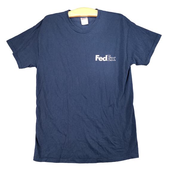 FedEx Employee T Shirt Womens Size M Blue Graphic Logo Spell Out - Picture 1 of 12